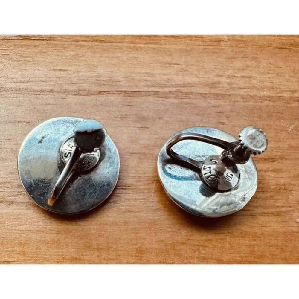 SIAM Demi-Parure Sterling Silver White Enamel Niello Dancer Brooch‎ & Earrings